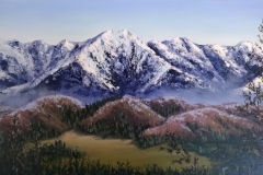 65 - First Snow, Ruahine Ranges by Laura Wilson | Acrylic | $350.00 | Size W 61 X H 30 cm