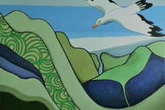 85 - Birds Eye View of Waipatiki by Karen Pallesen | Mixed Media | $375.00 | Size W 100 X H 80 cm