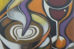 117 - Barista Meets Vintner @ Dream Bean, Ahuriri by Karen Pallesen | Mixed Media | $325.00 | Size W 60 X H 90 cm