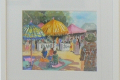 27 - Indian Umbrellas by Christine Parnell | Watercolour | $300.00 | Size W 46 X H 47 cm